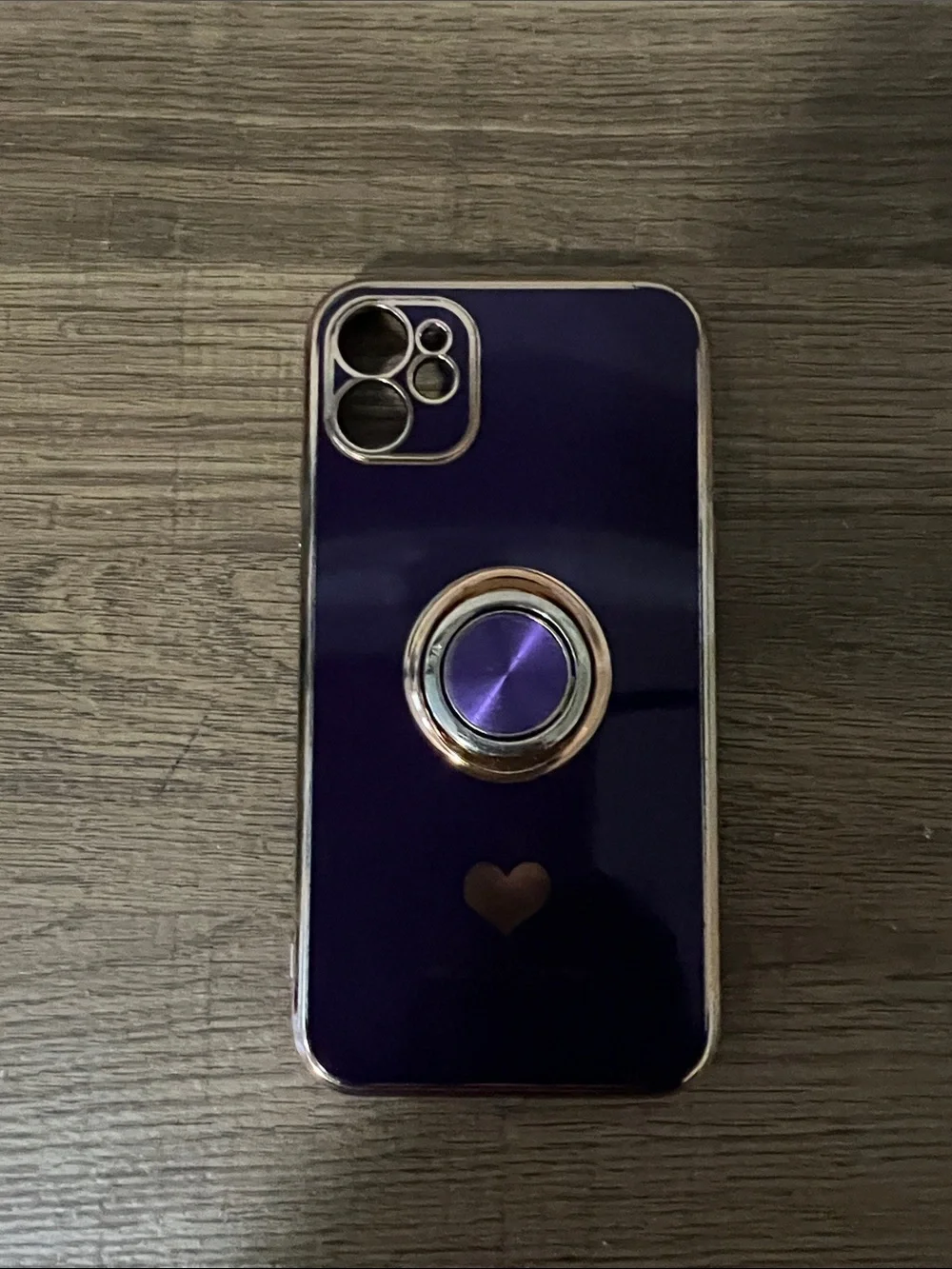 Purple Phone Case with Gold Ring Grip and Heart Detail IPHONE XR